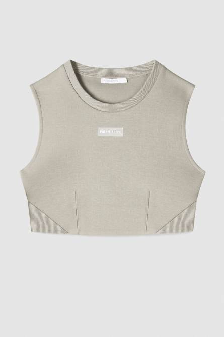 Эластичный укороченный топ без рукавов, Бежевый, Patrizia Pepe