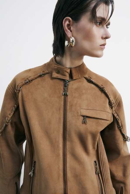 ★【MASSNOUN】★Leather Strap Oversized Sueded Jacke.t★ Men Beige Suede Leather Jacket Basic Style Button Closure
