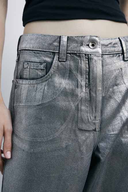 Metallic wide-leg jeans, Silver, Patrizia Pepe