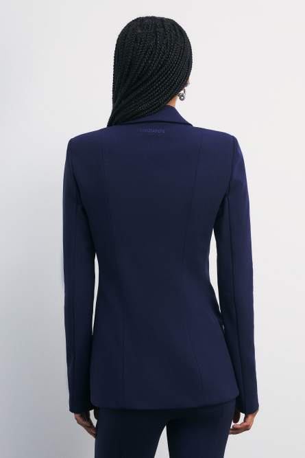 “ESSENTIAL” stretch blazer with zip details, Blue, Patrizia Pepe
