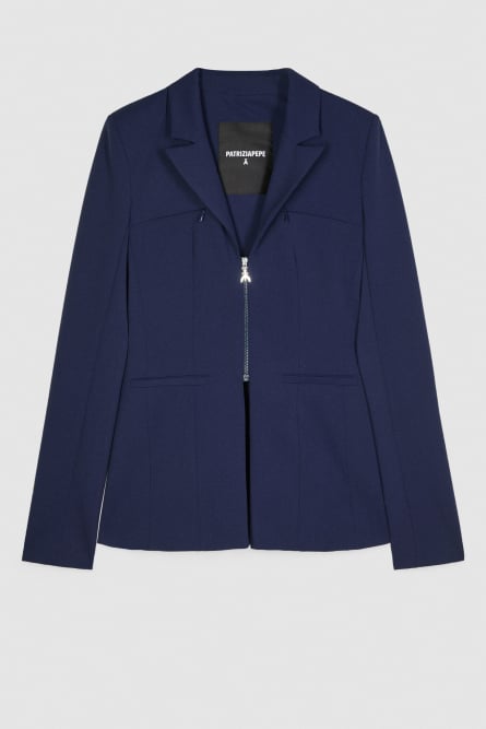 “ESSENTIAL” stretch blazer with zip details, Blue, Patrizia Pepe