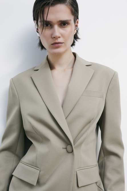 Asymmetric gabardine blazer, Beige, Patrizia Pepe