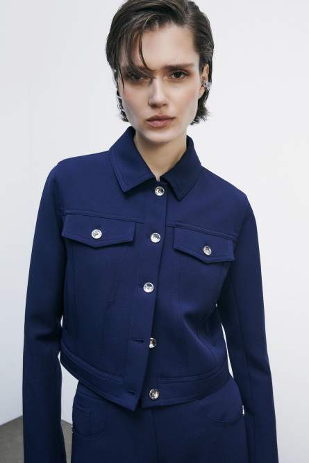 Denim effect short jacket, Blue, Patrizia Pepe