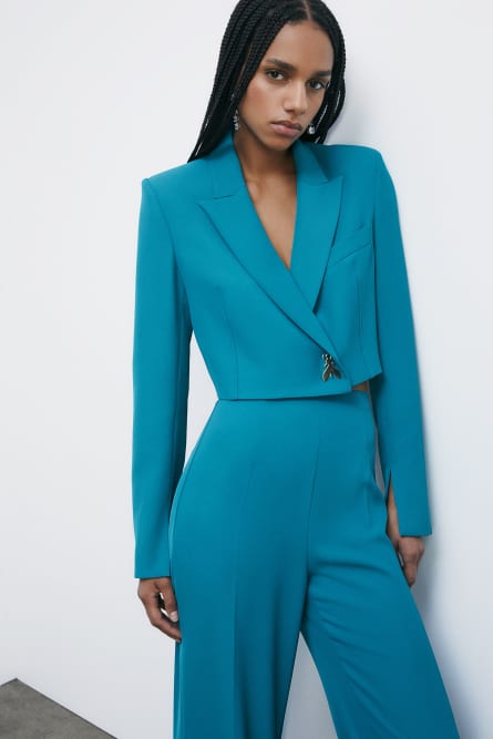 Cropped blazer with Fly button, Green, Patrizia Pepe