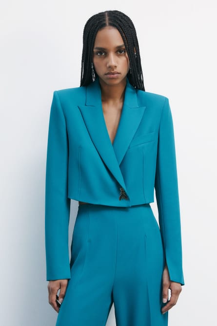 Cropped blazer with Fly button, Green, Patrizia Pepe