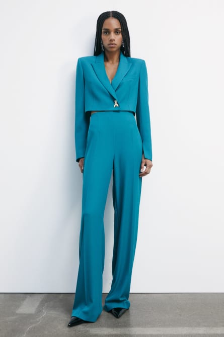 Cropped blazer with Fly button, Green, Patrizia Pepe