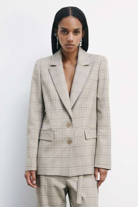 Fluid checked blazer with two-buttons | Beige | Patrizia Pepe