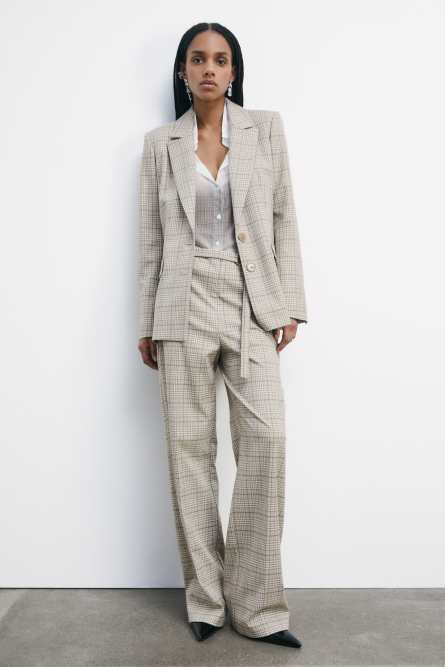 Fluid checked blazer with two-buttons, Beige, Patrizia Pepe