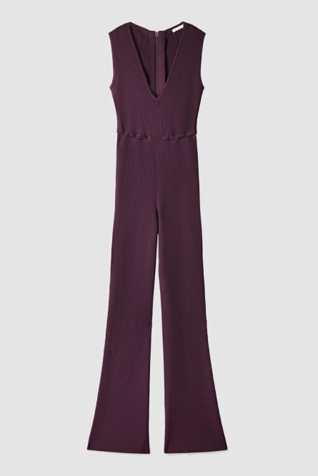 Slim knit jumpsuit with deep neckline