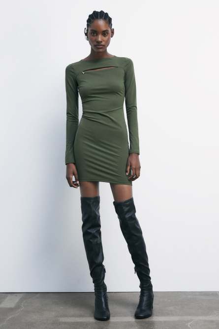 Mini bodycon dress with cut-out, Green, Patrizia Pepe