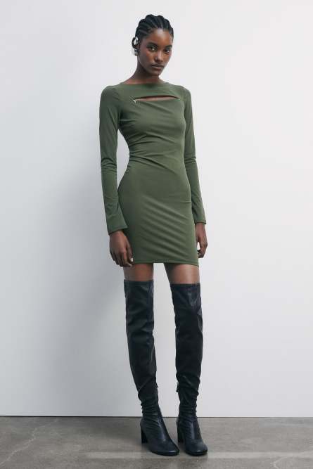 Mini bodycon dress with cut-out, Green, Patrizia Pepe