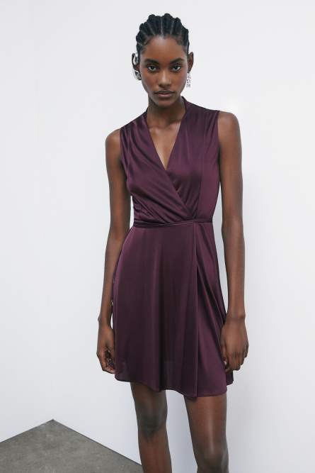 Mini wrap dress in shiny jersey, Bordeaux, Patrizia Pepe