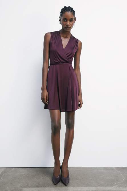 Mini wrap dress in shiny jersey, Bordeaux, Patrizia Pepe
