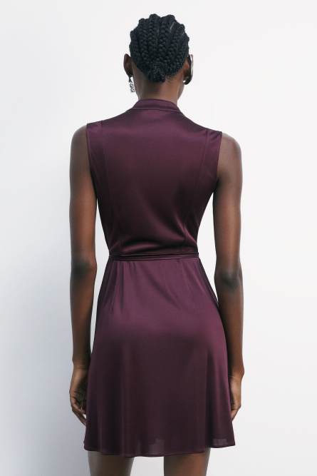 Mini wrap dress in shiny jersey, Bordeaux, Patrizia Pepe