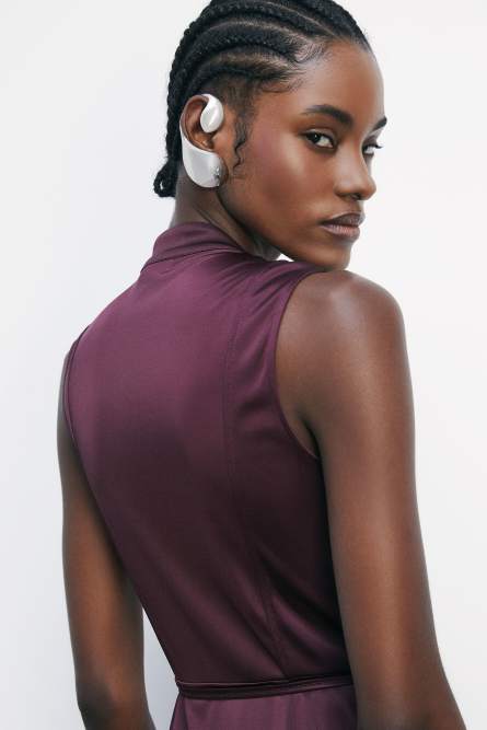 Mini wrap dress in shiny jersey, Bordeaux, Patrizia Pepe