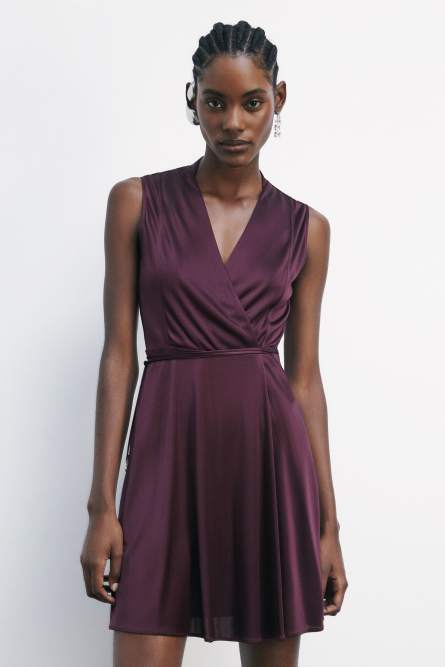 Mini wrap dress in shiny jersey, Bordeaux, Patrizia Pepe