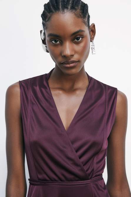 Mini wrap dress in shiny jersey, Bordeaux, Patrizia Pepe