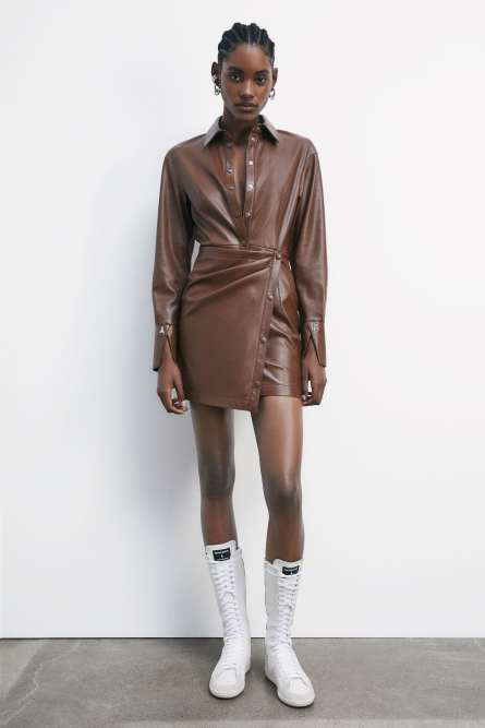 Mini shirt dress with wrap skirt, Brown, Patrizia Pepe