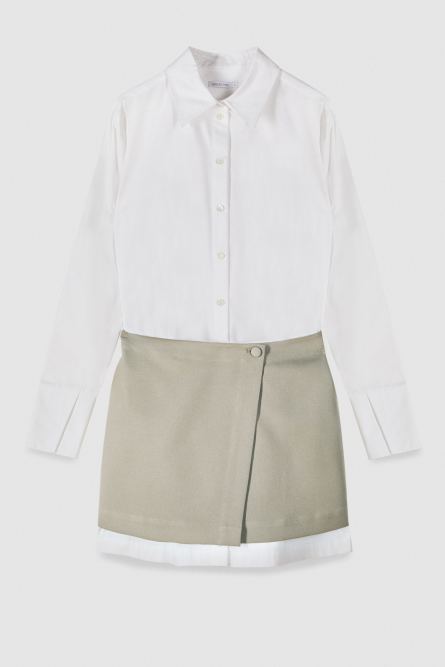 Mini shirt dress with contrasting skirt, White, Patrizia Pepe