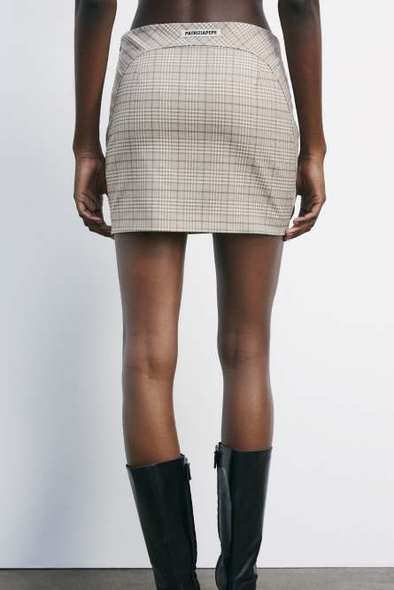 Low-waisted plaid mini skirt, Beige, Patrizia Pepe