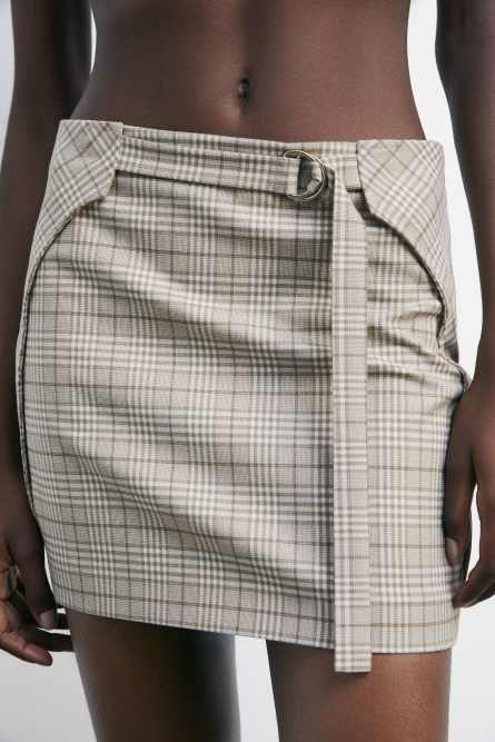 Low-waisted plaid mini skirt, Beige, Patrizia Pepe