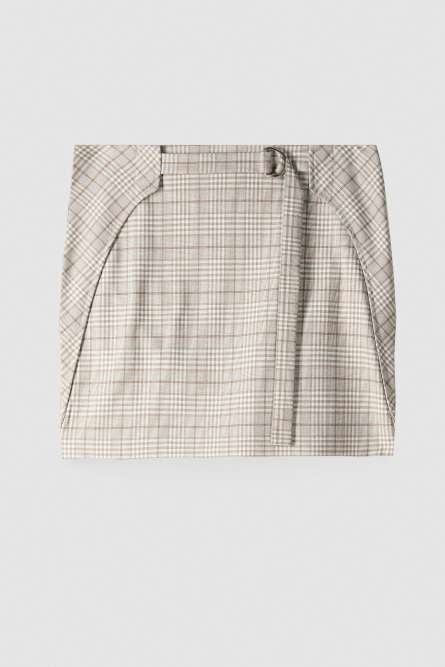 Low-waisted plaid mini skirt, Beige, Patrizia Pepe