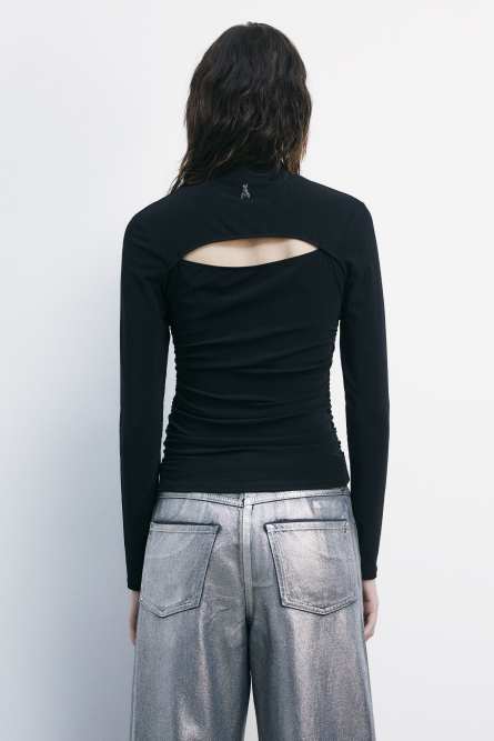 Turtleneck stretch jersey with draping, Black, Patrizia Pepe