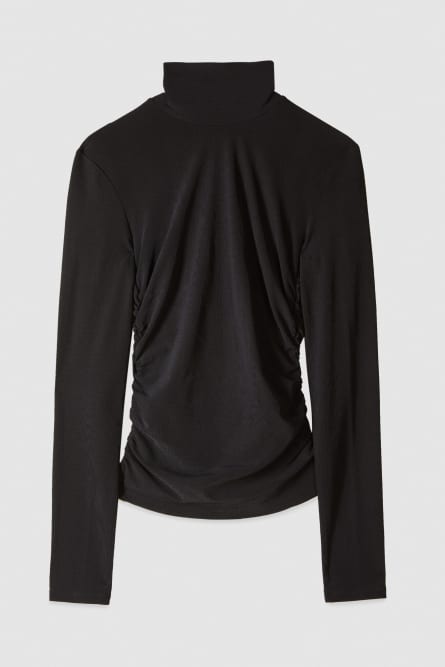 Turtleneck stretch jersey with draping, Black, Patrizia Pepe