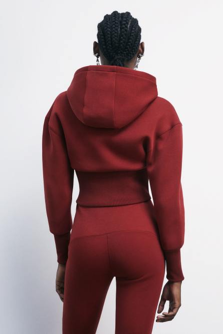 Cropped Bustier-Hoodie aus technischem Stoff, Rot, Patrizia Pepe