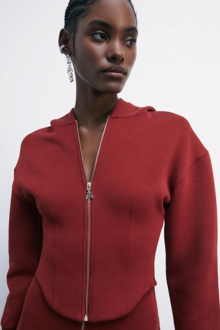 Cropped Bustier-Hoodie aus technischem Stoff, Rot, Patrizia Pepe