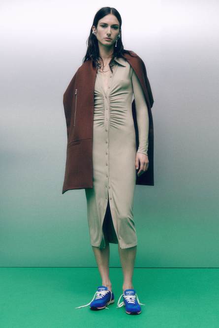 Fitted midi dress with draping, Beige, Patrizia Pepe