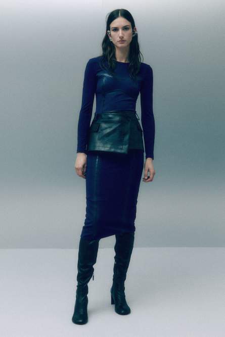 Long-sleeve stretch jersey midi sheath dress, Blue, Patrizia Pepe