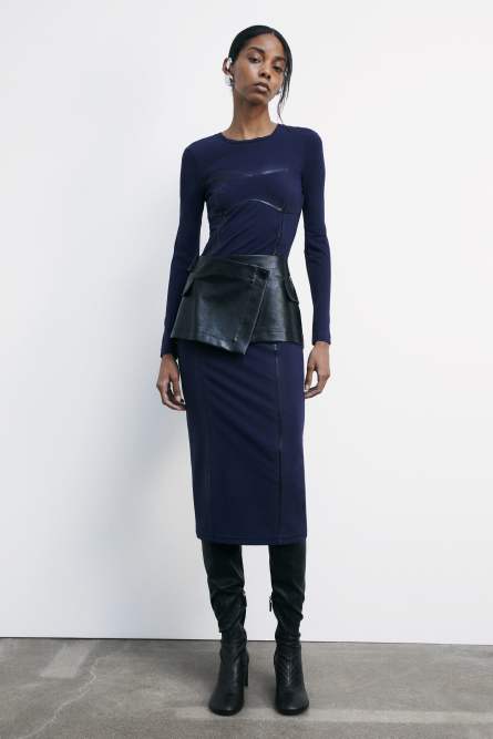 Long-sleeve stretch jersey midi sheath dress, Blue, Patrizia Pepe