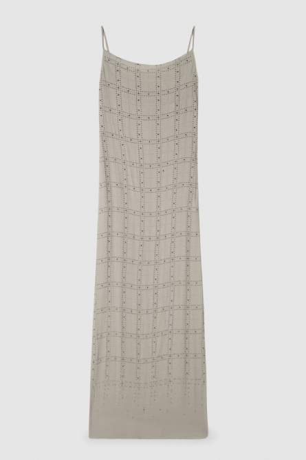 Long dress with deep neckline and studs, Beige, Patrizia Pepe