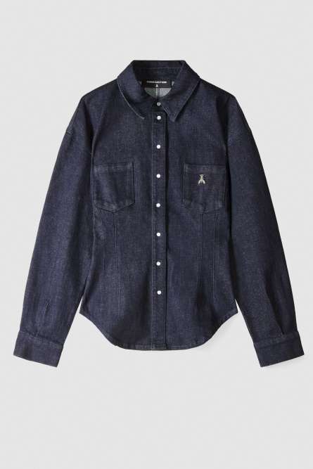 Denim shirt with balloon sleeves, Blue, Patrizia Pepe