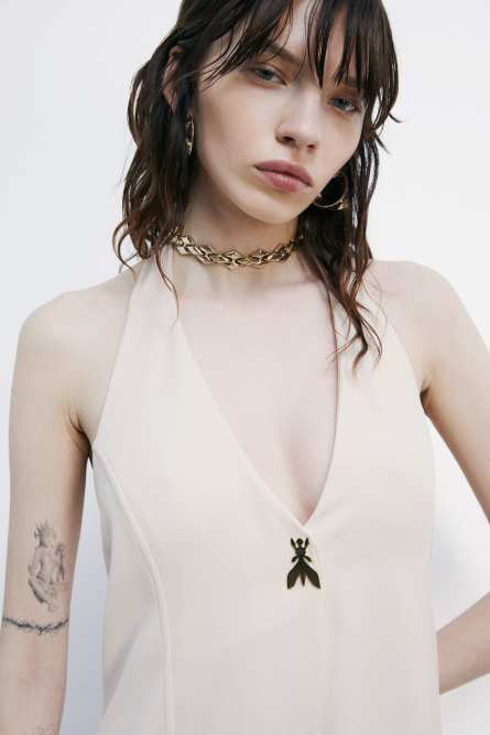 Top lungo con chiusura frontale e scollo halter, Beige, Patrizia Pepe