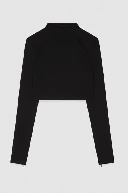 Crop top in technical fabric, Black, Patrizia Pepe