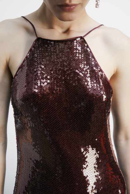 Abito lungo in tulle con paillettes, Rosso, Patrizia Pepe
