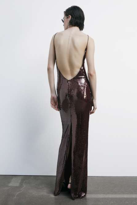 Abito lungo in tulle con paillettes, Rosso, Patrizia Pepe