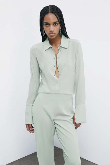 Camicia morbida in crepe di seta, Verde, Patrizia Pepe