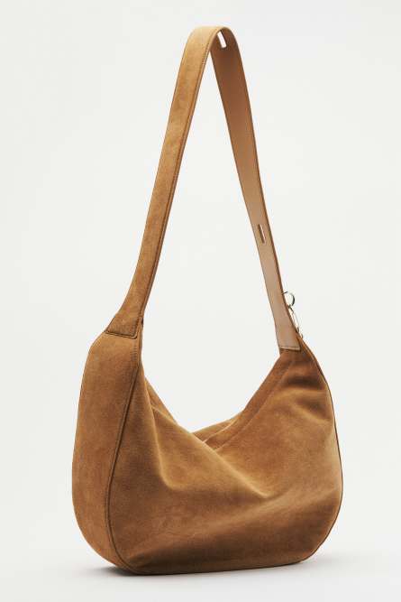New Moon suede leather bag large with shoulder strap | Beige