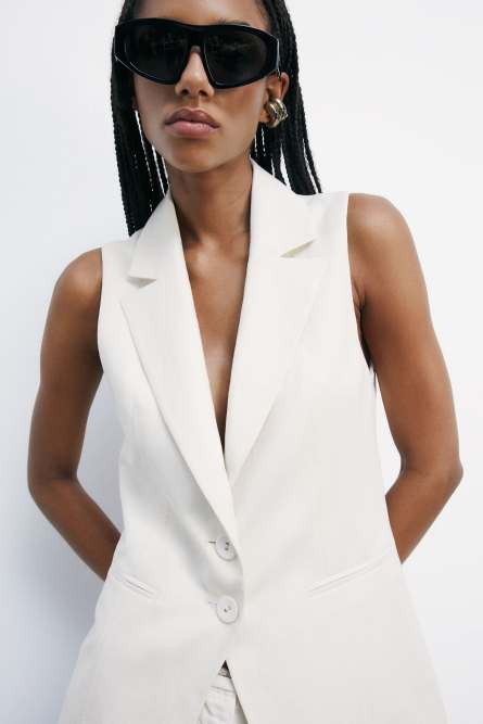 コート Patrizia Pepe WAISTCOAT IN VISCOSE AND LINEN ESSENTIAL ESSENTIAL
