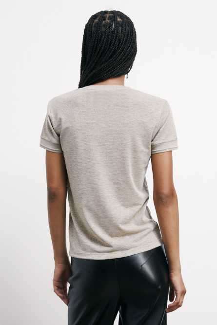 Knit T-Shirt with strass logo detail, Beige, Patrizia Pepe