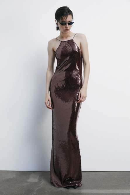 Abito lungo in tulle con paillettes, Rosso, Patrizia Pepe