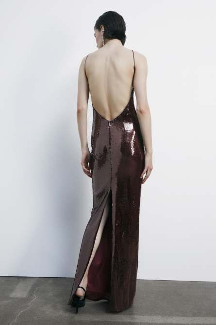 Abito lungo in tulle con paillettes, Rosso, Patrizia Pepe