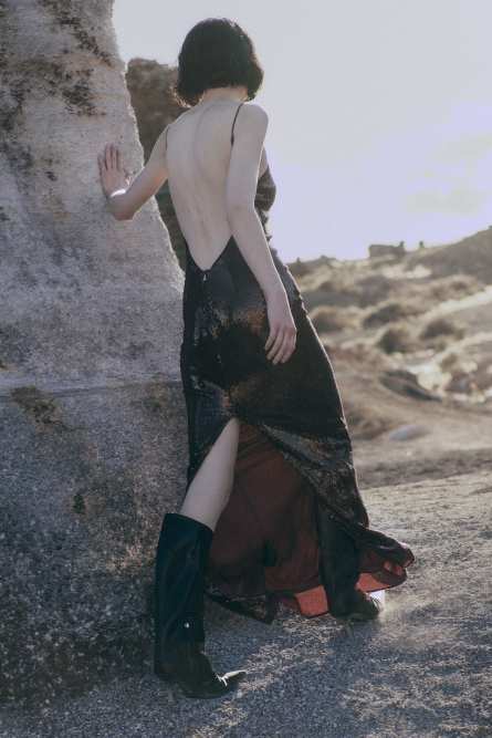 Abito lungo in tulle con paillettes, Rosso, Patrizia Pepe