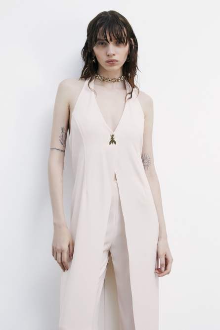 Top lungo con chiusura frontale e scollo halter, Beige, Patrizia Pepe