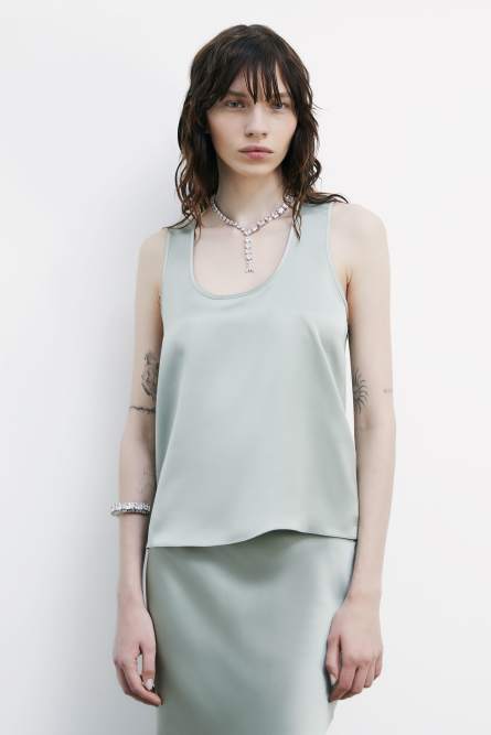 Top fluido in raso, Verde, Patrizia Pepe