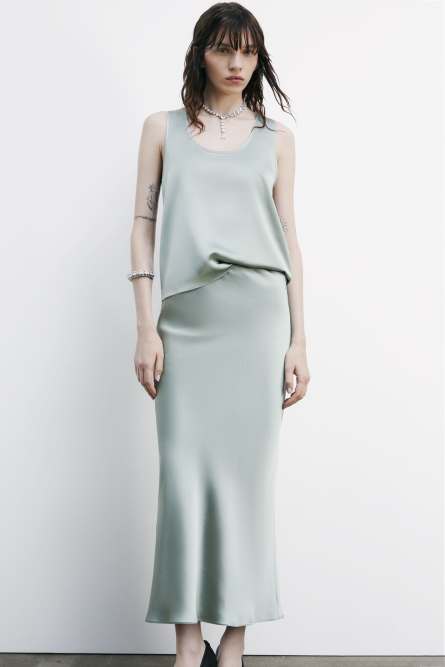 Gonna midi in raso, Verde, Patrizia Pepe