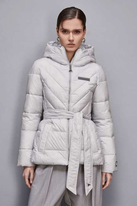 &quot;ESSENTIAL&quot; down jacket with belt, Grey, Patrizia Pepe